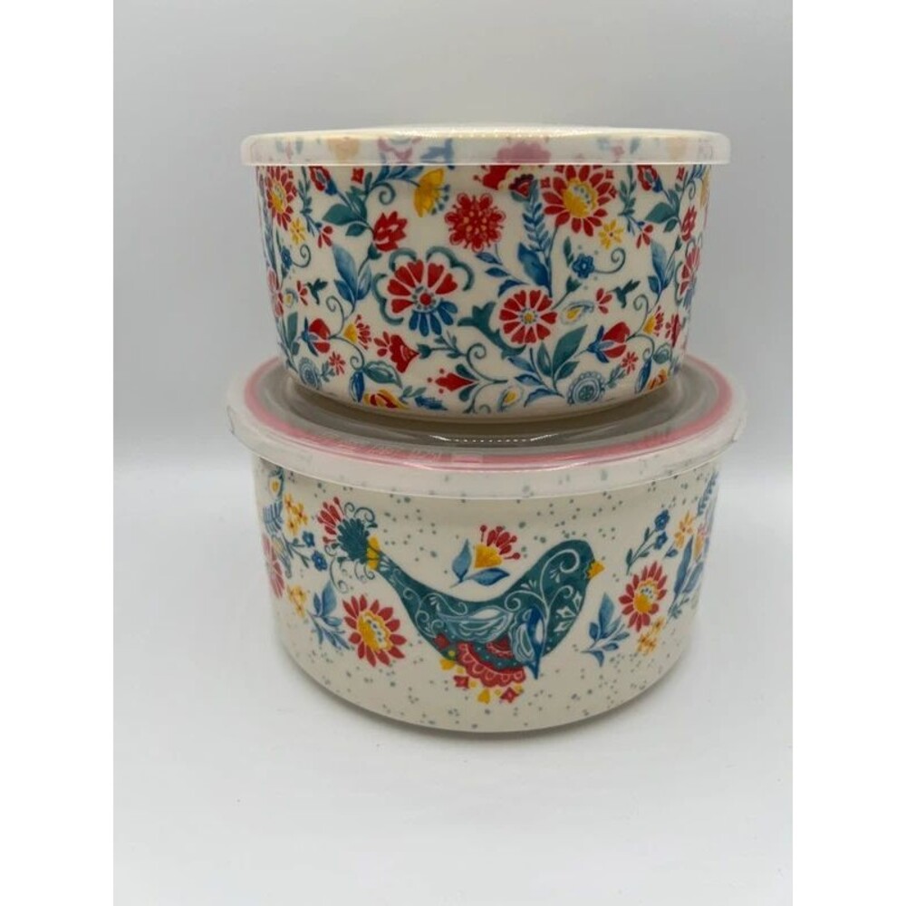 The Pioneer Woman Mazie 4-Piece Ceramic Nesting Bowl Set with Lids